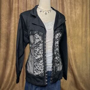 Tripp NYC Corset Jacket Lace Up Back Black Floral Fishnet Scene Punk Steampunk